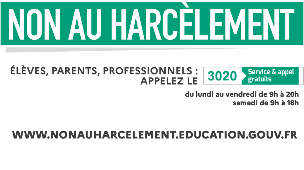 Le 3020, non au harcèlement à l’école et en cours (Ecole des parents) 